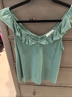 Ruffled V-Neck Tank Top - Teal
